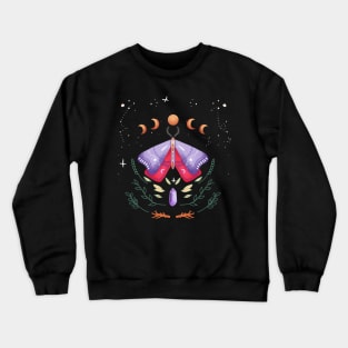 Moth of the Blue Moon | Luna Moth Art | colorful fantasy moth and moon illustration Crewneck Sweatshirt